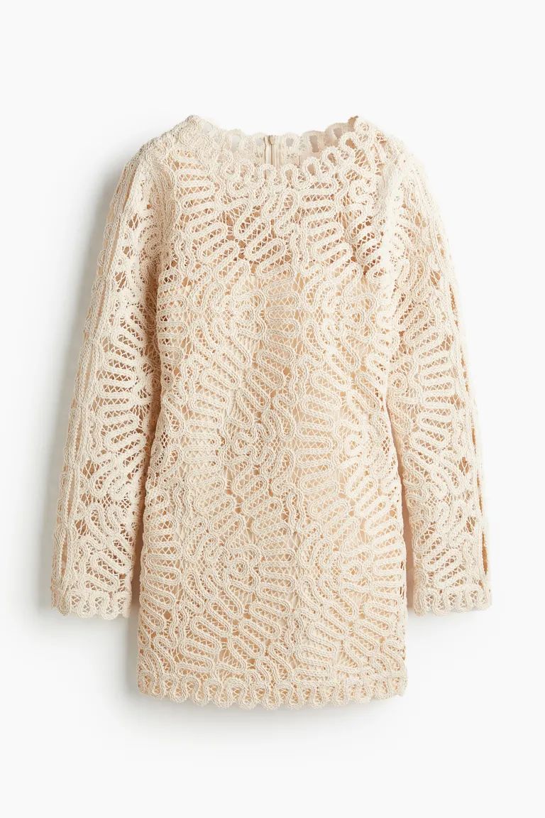 Crochet-look Dress - Light beige - Ladies | H&M US | H&M (US + CA)