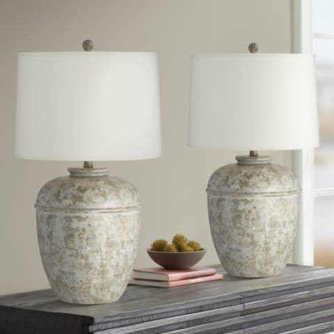 Otero Mottled Stone Finish Rustic Jug Table Lamps Set of 2 | Lamps Plus