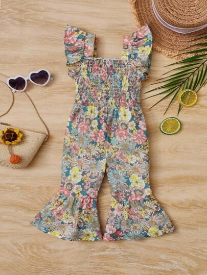 SHEIN Baby Floral Print Ruffle Trim Jumpsuit SKU: sa2211217907837599(15 Reviews)$6.90$7.00-1%AddT... | SHEIN
