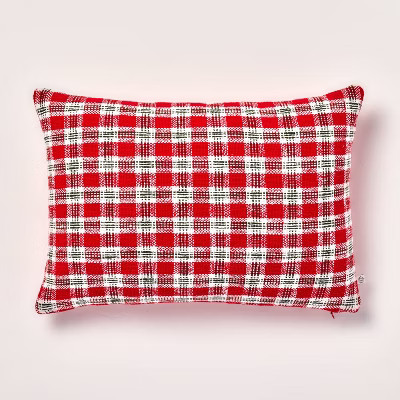 Christmas Plaid Lumbar Pillow Red - Hearth & Hand™ with Magnolia | Target