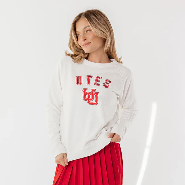 Utah Embroidered Campus Crew, White Utah UU | Albion Fit