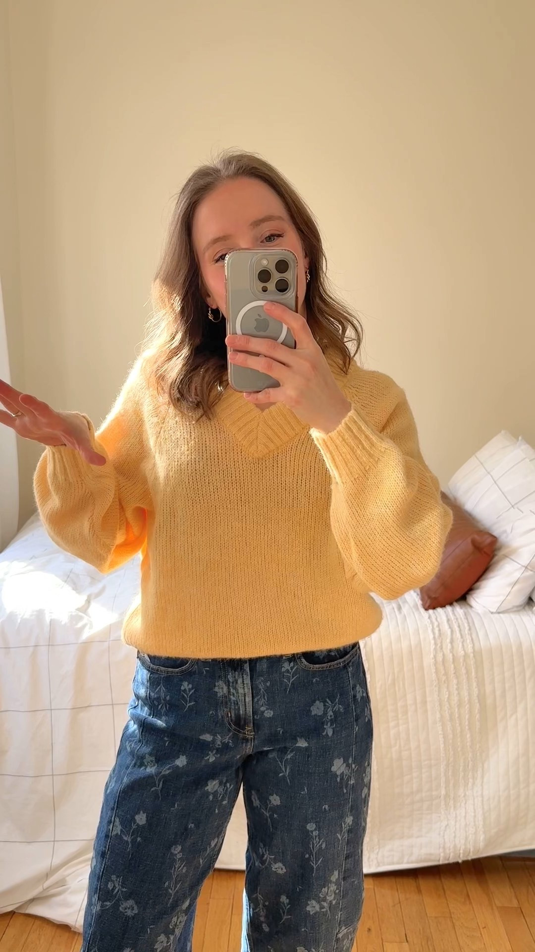 Pop of spring outfit. Old navy

$29 Floral barrel jeans 0 regular I’m 5ft 2
$16 wool blend v neck sweater. Xs

#LTKSaleAlert #LTKPetite