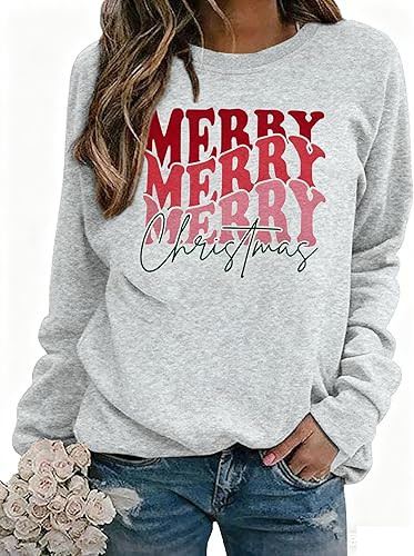 EGELEXY Merry Christmas Sweatshirt for Women Merry Letter Print Graphic Shirts Lightweight Christ... | Amazon (US)