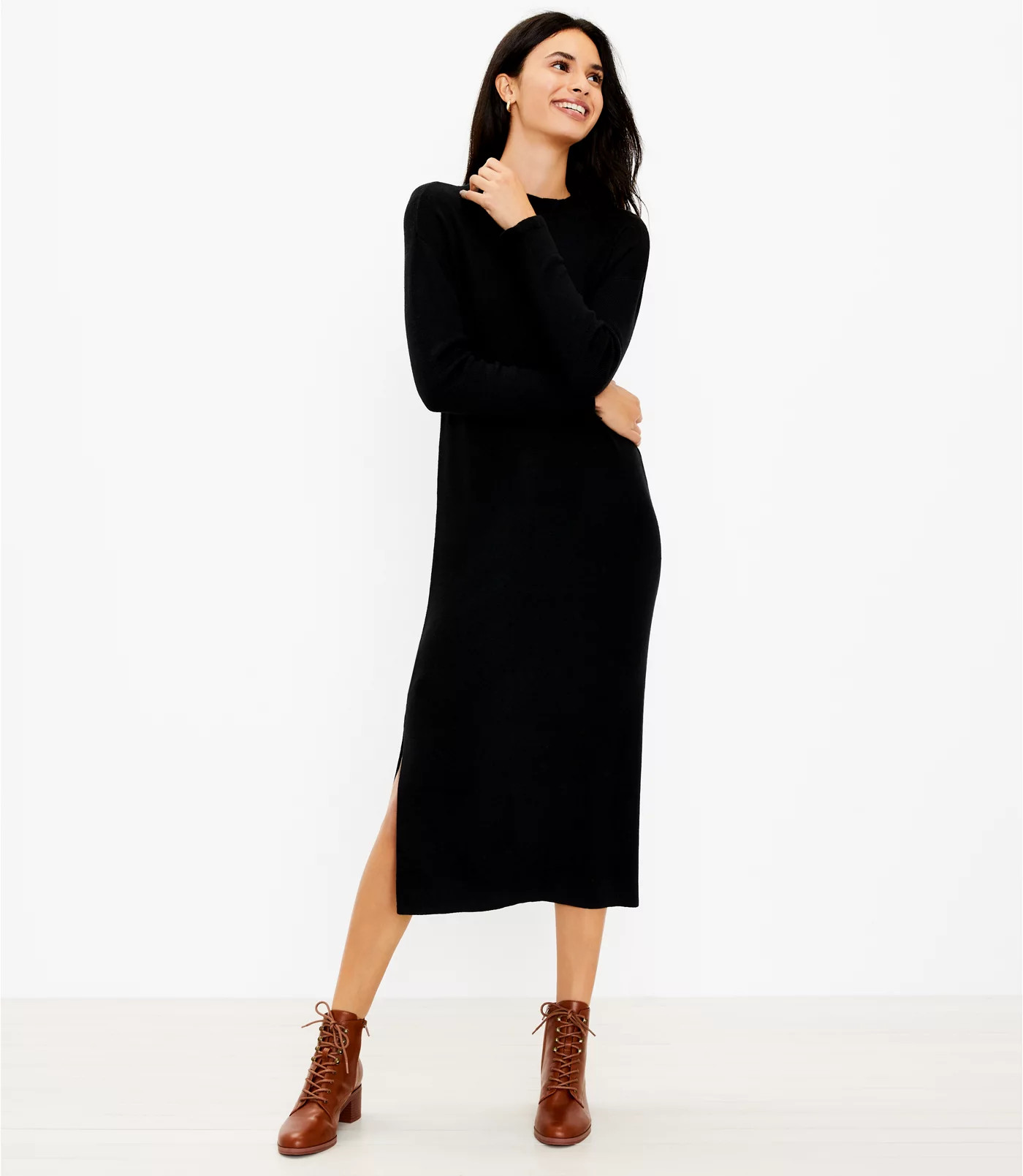 Petite Mock Neck Midi Sweater Dress | LOFT