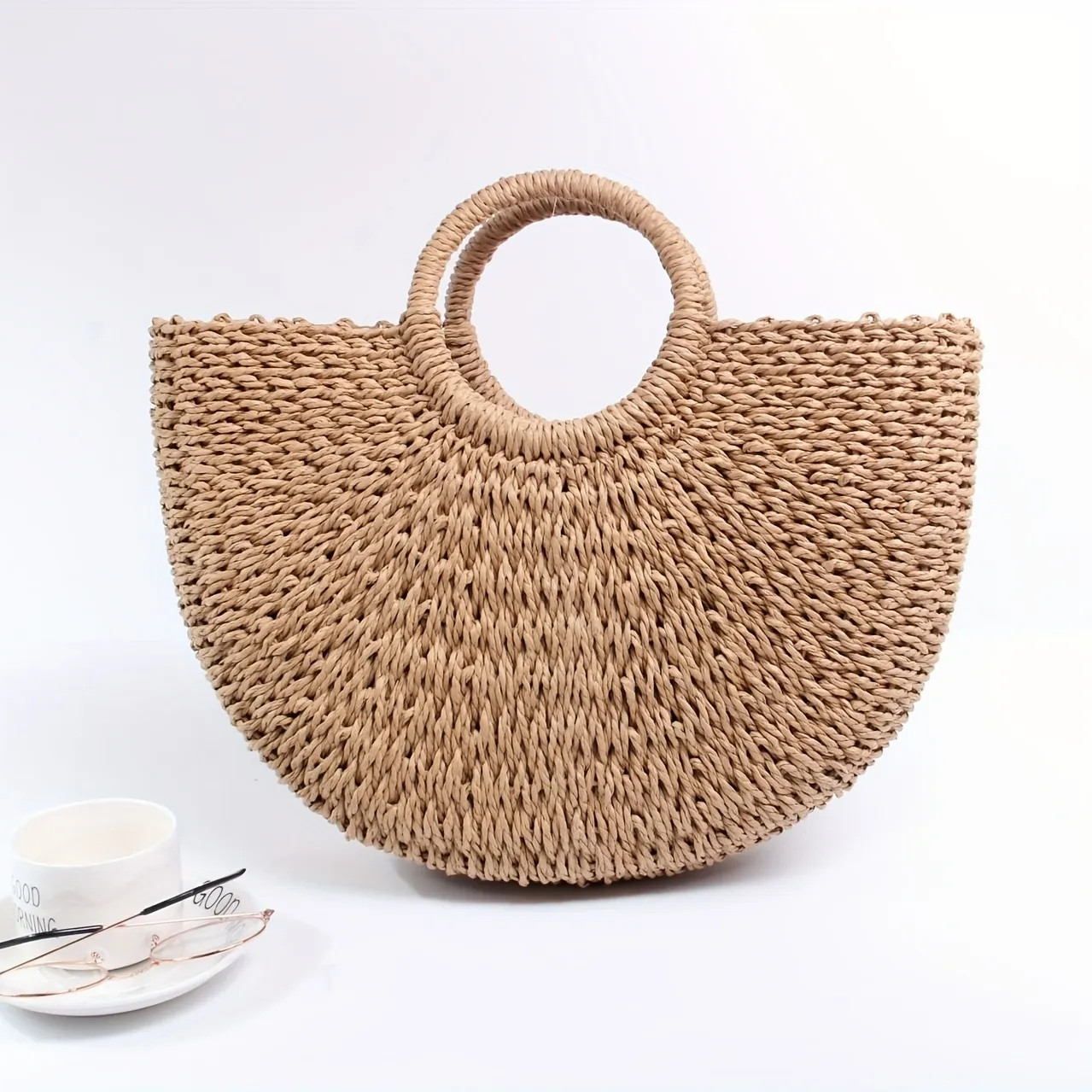 Vintage Straw Woven Handbags, Boho Style Crossbody Bag, Half Round Summer Beach Bag | Temu Affiliate Program