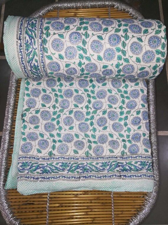 New Hand Block Print Bedspread Quilt Reversible Quilt Soft - Etsy | Etsy (US)