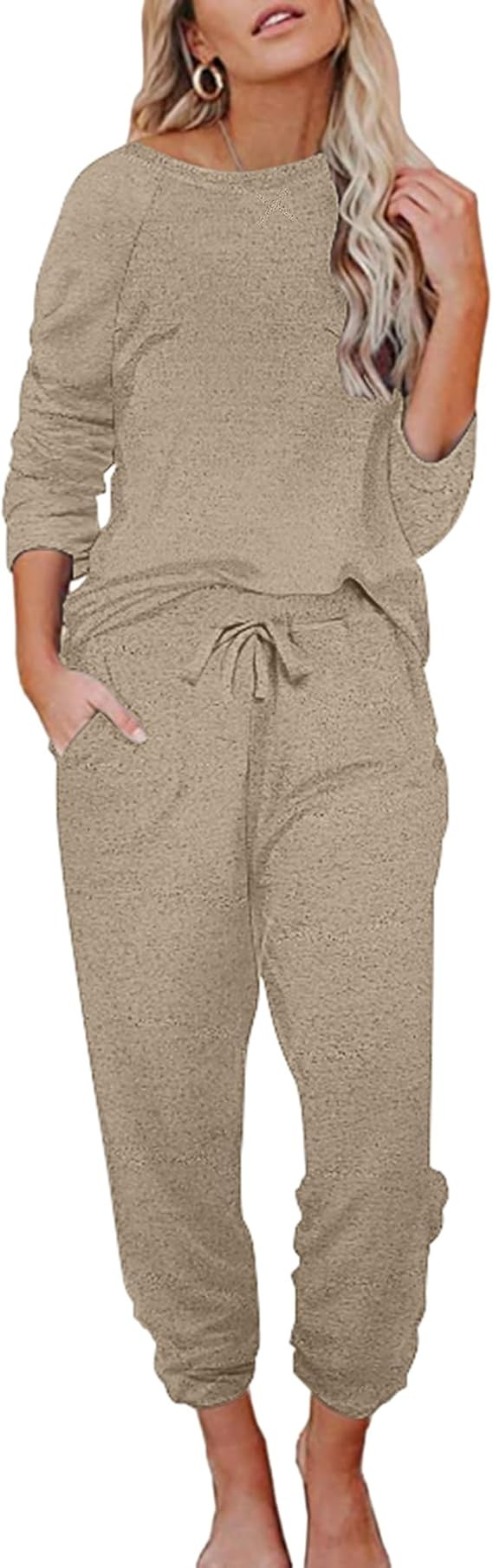 Ekouaer Womens Pajamas Set Long Sleeve Loungewear Soft Lounge Set Joggers with Pockets | Amazon (US)