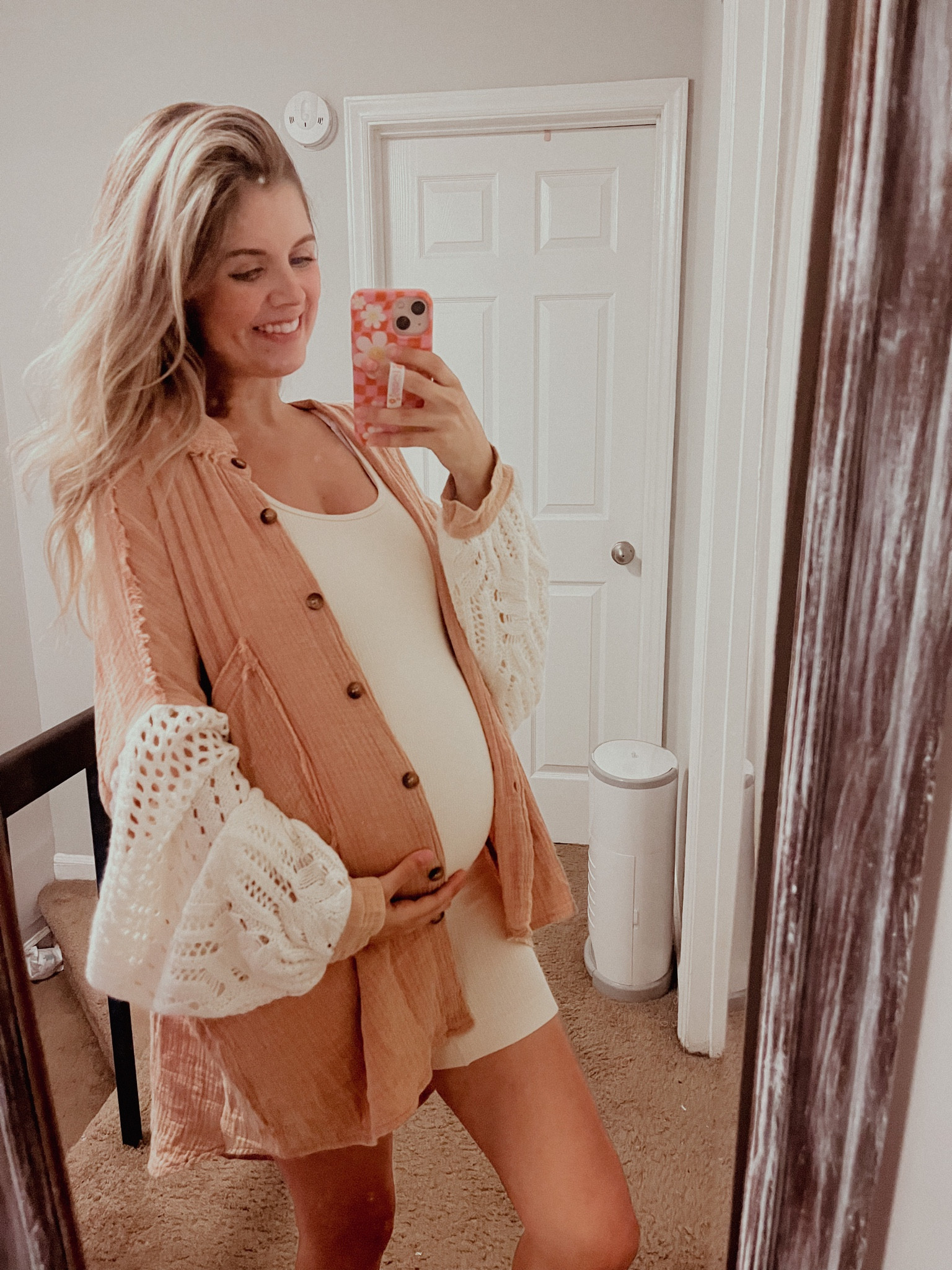 Fitted romper. Shacket is from Rosy Cheeks Boutique! #romper #babybump #shacket #amazon 

#LTKU #LTKbump #LTKFind