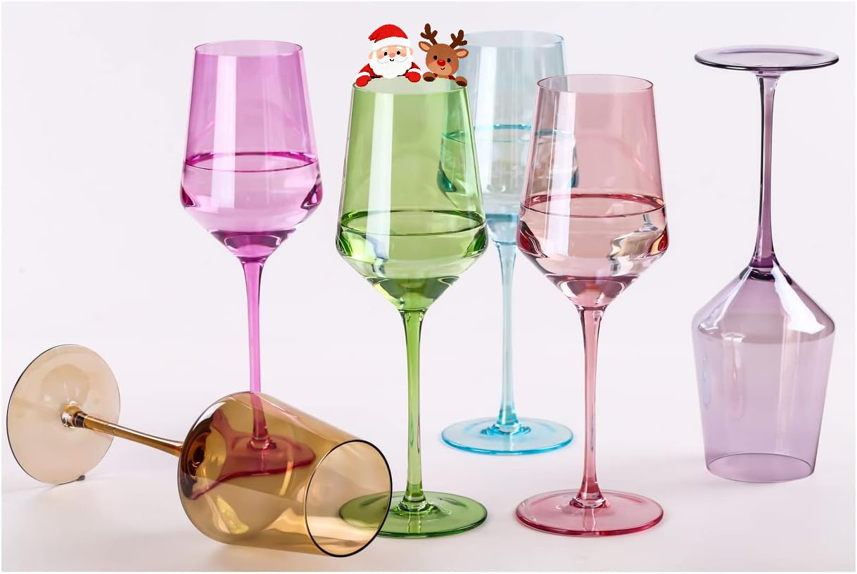 Physkoa Colored Wine Glasses Set - 15oz Hand-Blown Crystal Wine Glasses with Stem for Party Bar, ... | Amazon (US)