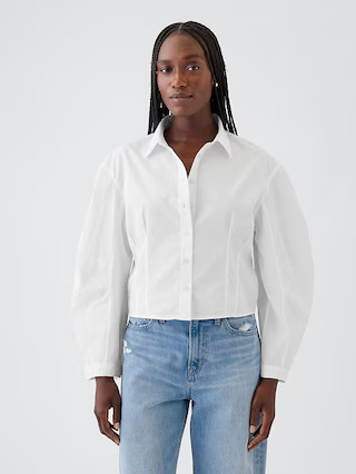 Organic Cotton Poplin Barrel Sleeve Cropped Shirt | Gap (US)