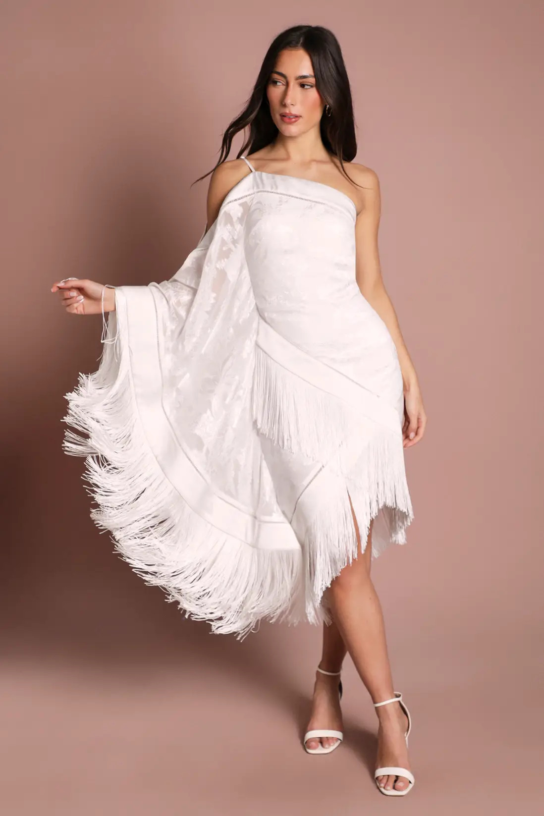 One Shoulder Fringe Detail Bridal Mini Dress | Karen Millen