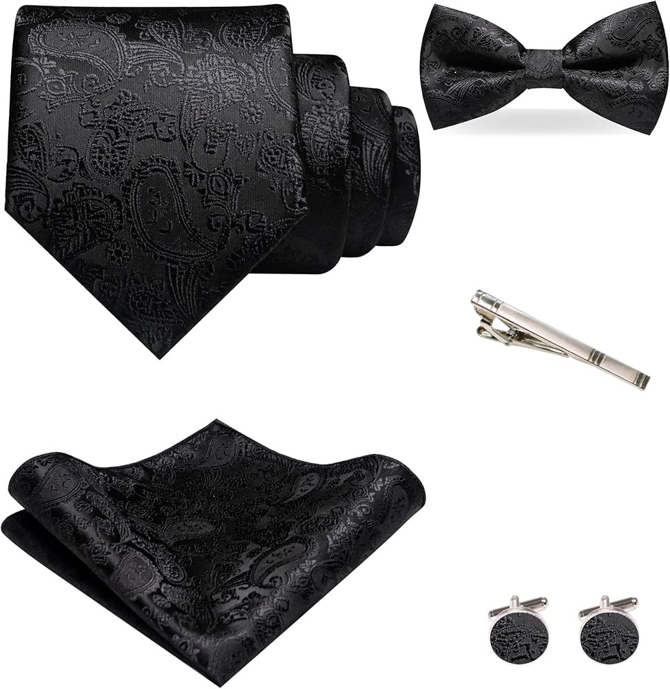JEMYGINS Mens Paisley Tie and Pre-tied Paisley Bow Tie with Pocket Square Cufflinks Clip Set | Amazon (US)