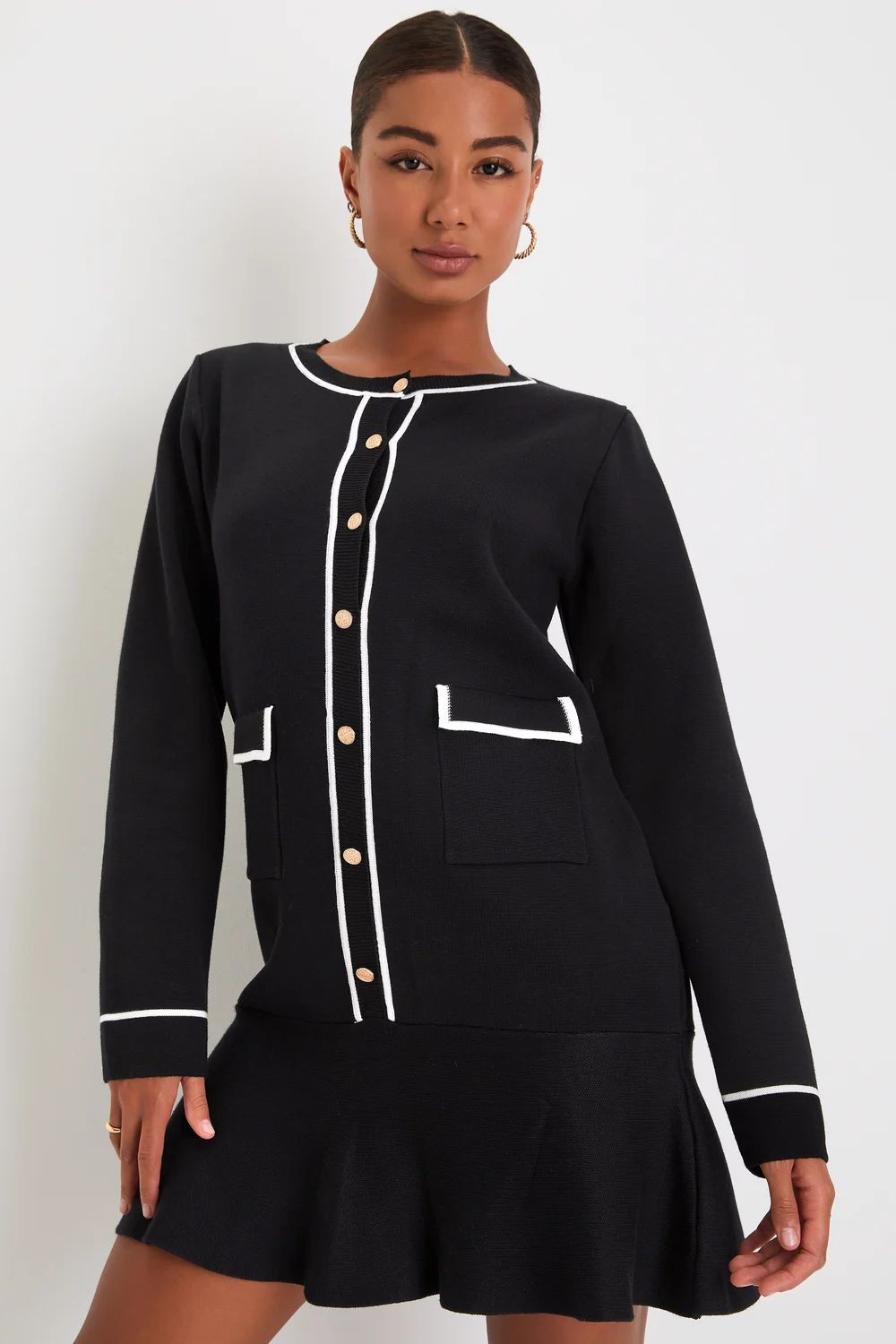 Upscale Personality Black Knit Cardigan Long Sleeve Mini Dress | Lulus (US)