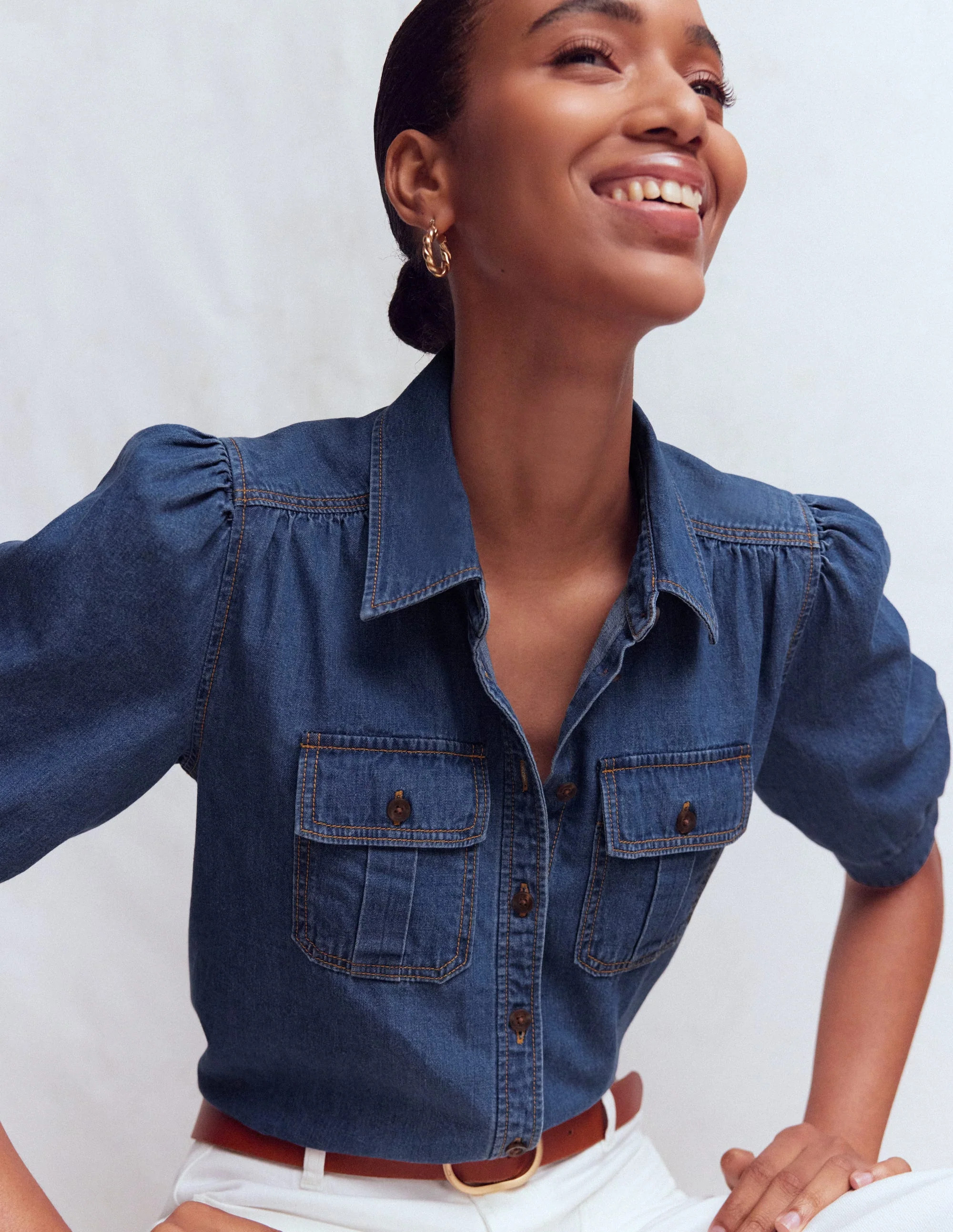 Short Sleeve Denim Top-LIGHT VINTAGE | Boden UK