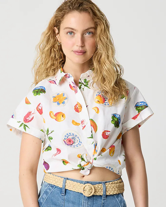 Printed short-sleeve linen-blend button-up shirt | J.Crew Factory