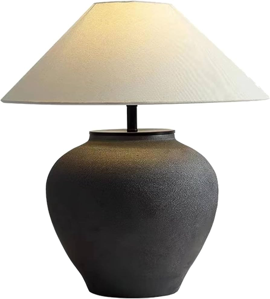 Handmade Ceramic Table Lamp Black Table Lamp Tall Table Lamp with Off White Drum Shade for Living... | Amazon (CA)