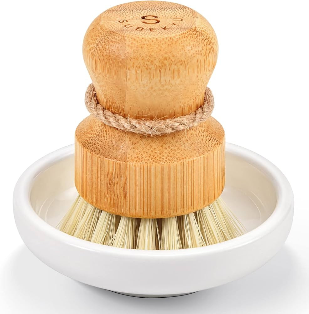 SUBEKYU Bamboo Dish Scrub Brush for Kitchen Sink, Natural Wooden Washing Dish Brush Scrubber, Sis... | Amazon (US)