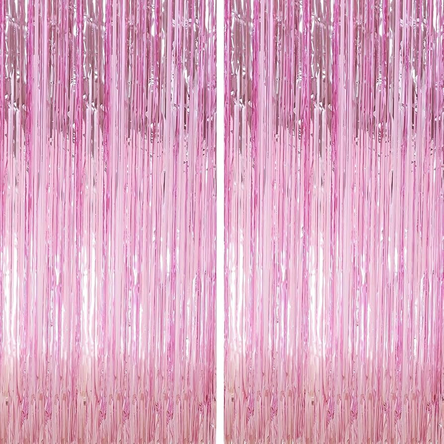 6 Pack Pink Foil Fringe Curtains Streamers Party Decorations 3.3 x 8.2 ft, Pink Tinsel Curtain Fr... | Amazon (US)