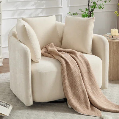 31.5" Modern Upholstered Swivel Barrel Chair With Removable Back Cushions & Throw Pillows (Set Of 2) | Wayfair North America