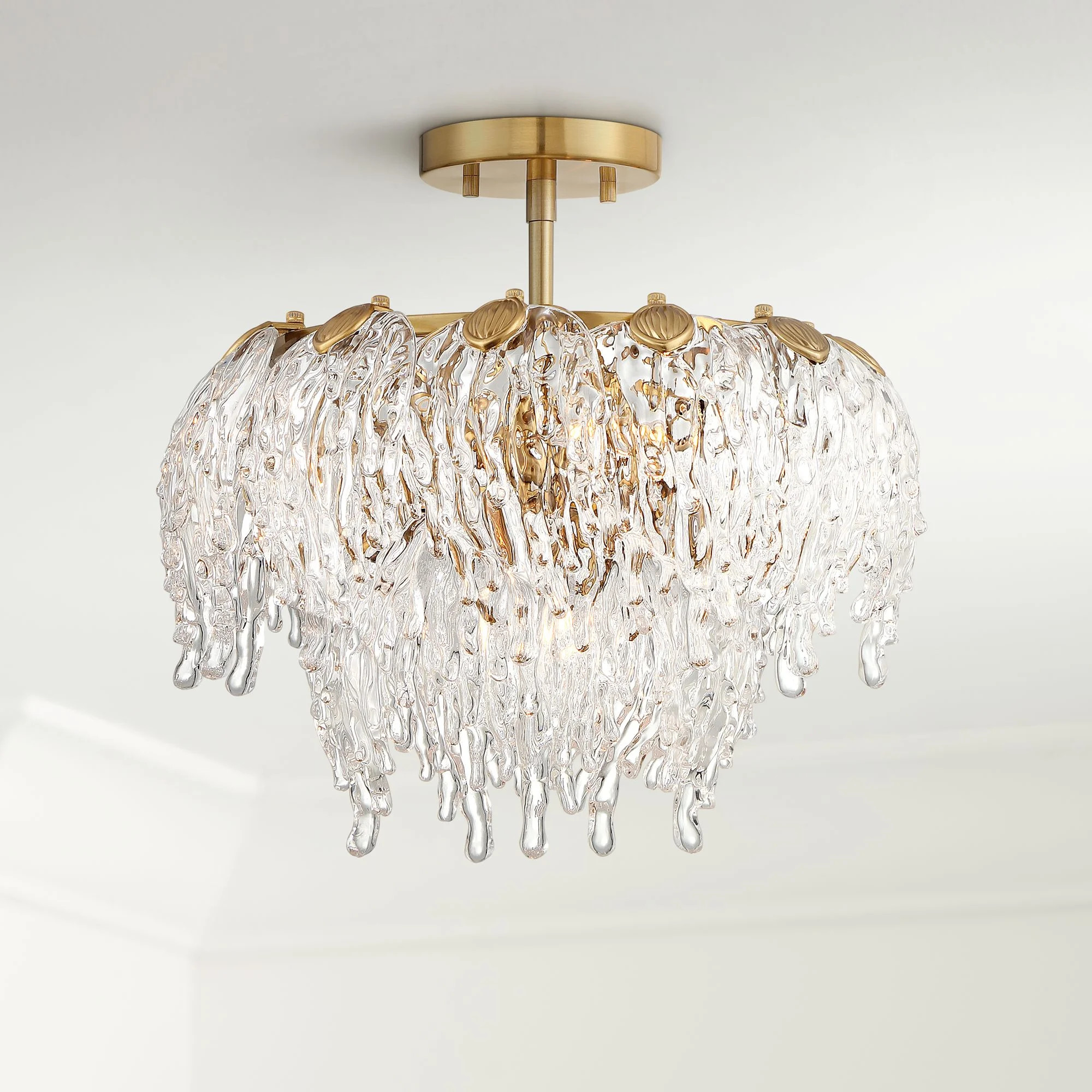 Barnes and Ivy Modern Ceiling Light Semi Flush Mount Fixture Brass 14 1/4" Wide Drip Clear Glass ... | Walmart (US)