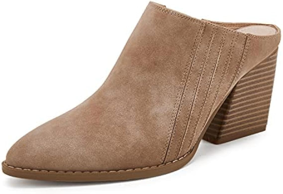 Womens Backless Chunky Mules Shoes Slip On Pointed Toe Stacked Heel Western Boots | Amazon (US)