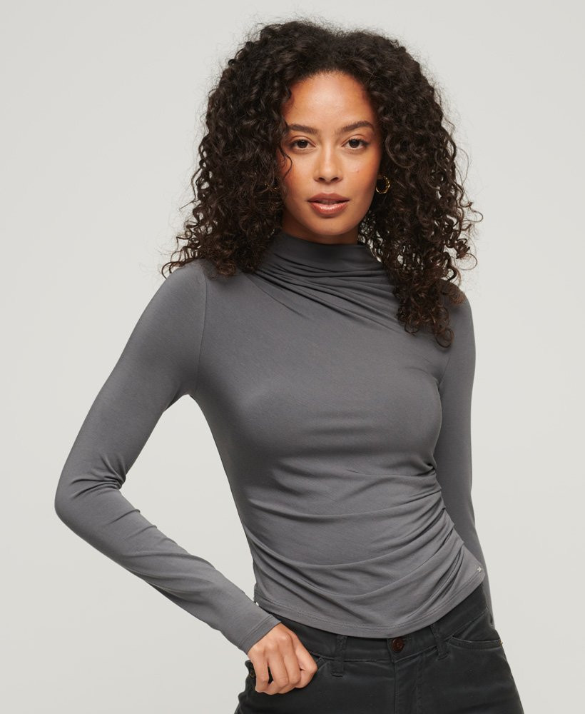 Long Sleeve Ruched Mock Neck Top | Superdry (UK)