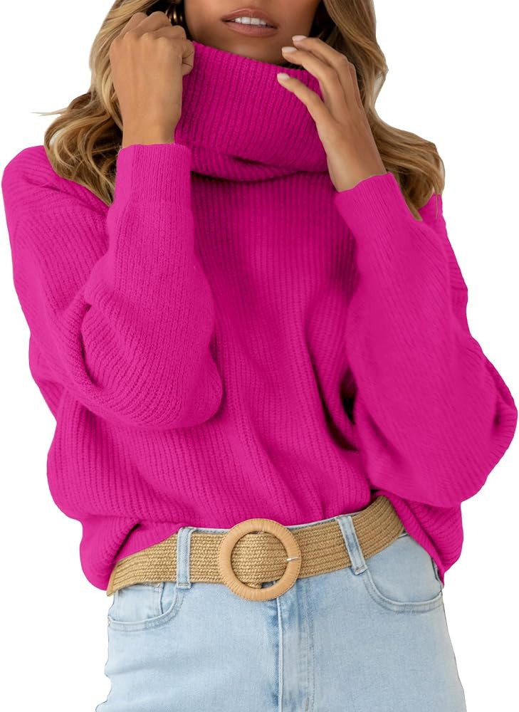 MURMUREY Womens Turtleneck Drop Shoulder Sweaters Chunky Knit Long Sleeve Oversized Sweater Fall ... | Amazon (US)
