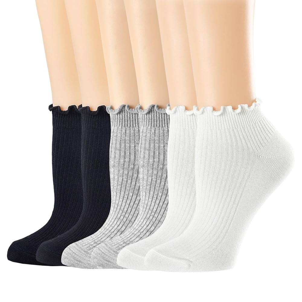 Mcool Mary Womens Ankle Ruffle Socks Casual Cotton Frilly Breathable Cute Knit Lettuce Trim No Sh... | Amazon (US)