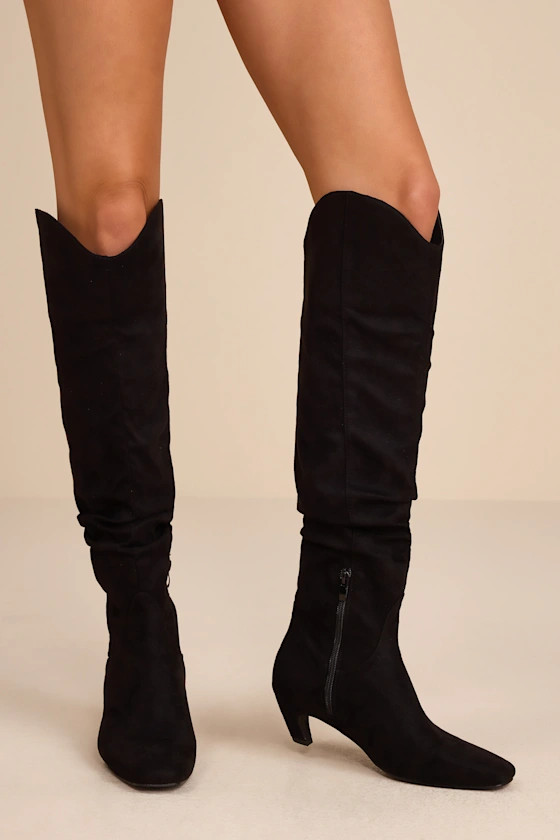 Jemma Black Suede Slouchy Knee-High Boots | Lulus