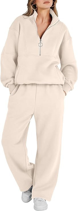 ANRABESS Women 2 Piece Outfits Sweatsuit Set 2023 Fall Oversized Half Zip Sweatshirt Wide Leg Swe... | Amazon (US)
