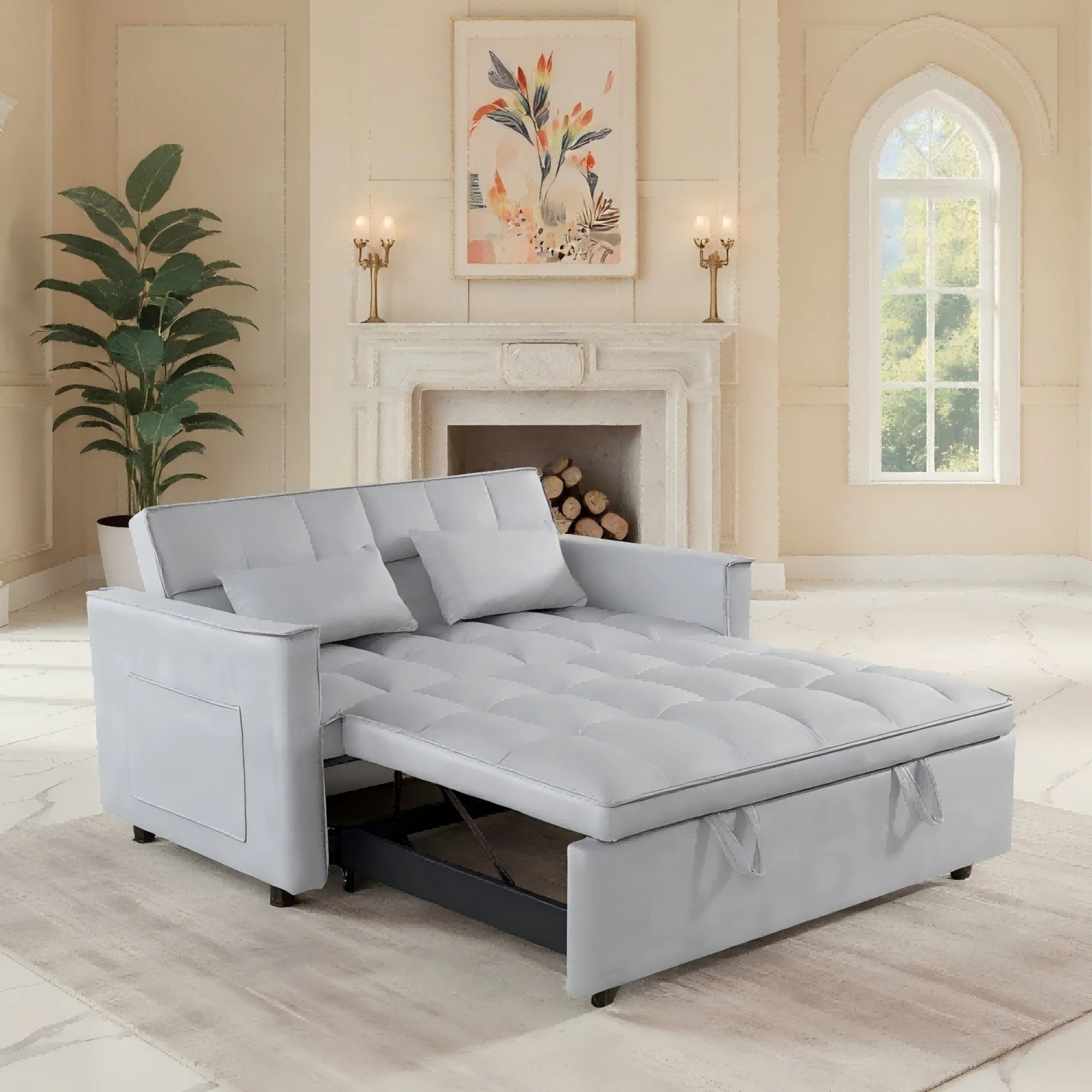 Gewnee 3 in 1 Convertible Sleeper Sofa Bed,Modern Pull Out Couch Bed,Adjustable Backrest,Velvet L... | Walmart (US)