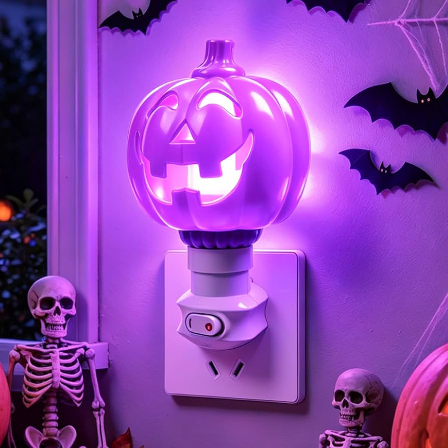 Klarlight Halloween Purple Pumpkin Night Light, Jack-O-Lantern Plug Into Wall Flame Light Bulb, 2... | Amazon (US)