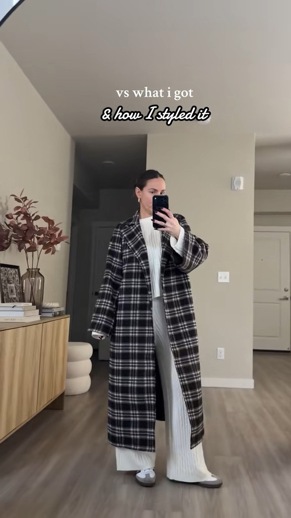 the viral amazon cable knit loungewear set and oversized plaid coat.  i'm 5'7 wearing Small  suede tote bag in coffee color 