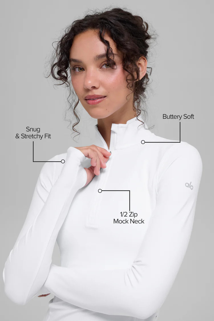 Alosoft 1/2 Zip Rapid Pullover - White | Alo Yoga (US)