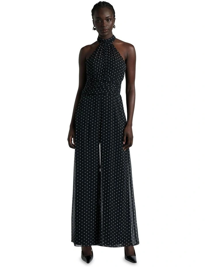 CuePolka Dot Georgette Jumpsuit in Black/White | Myer