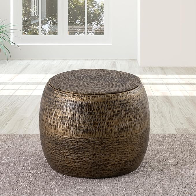 Round Aluminum Hammered Metal Side Table with Removable Lid for Storage, Brass | Amazon (US)