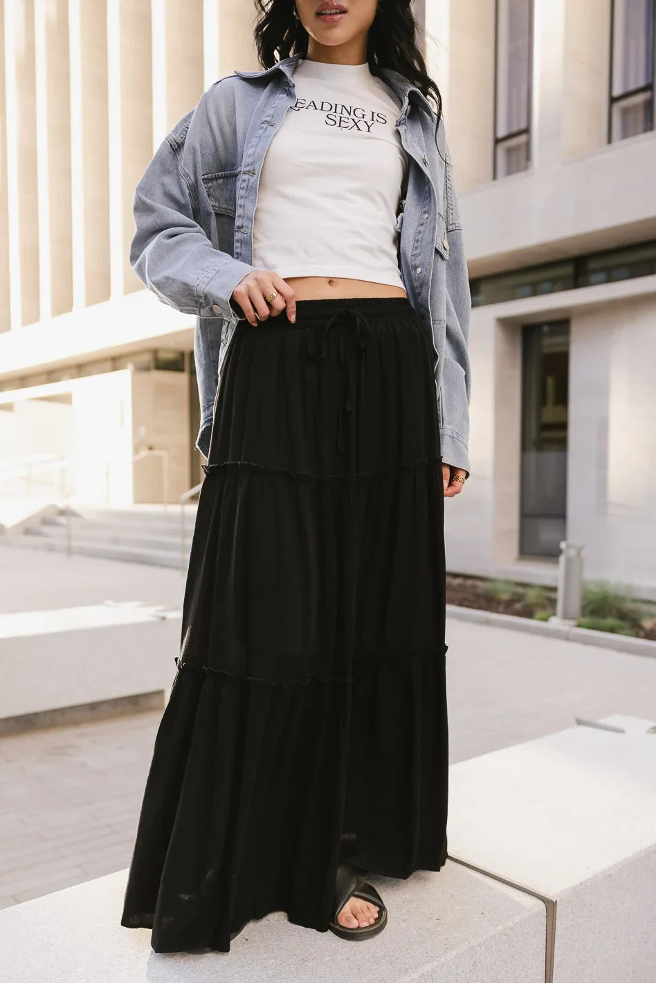 Zinnia Tiered Skirt in Black | Böhme US