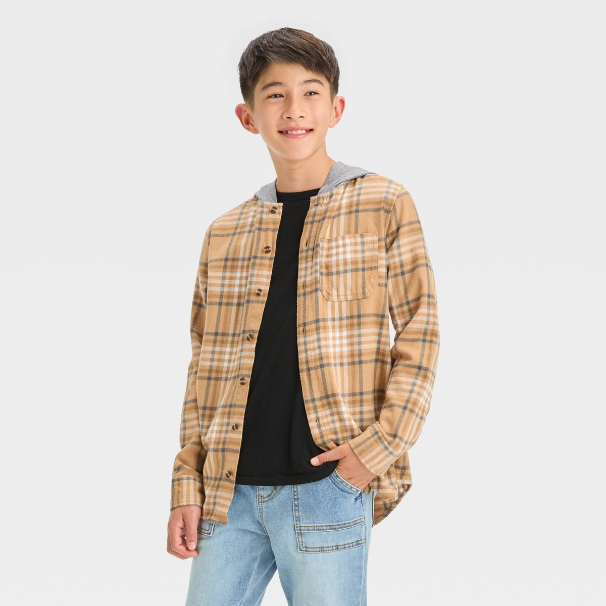 Boys' Flannel Hooded Long Sleeve Button-Down Shirt - art class™ | Target