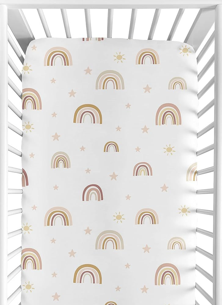 Sweet Jojo Designs Boho Rainbow Girl Fitted Crib Sheet Baby or Toddler Bed Nursery - Blush Pink D... | Amazon (US)