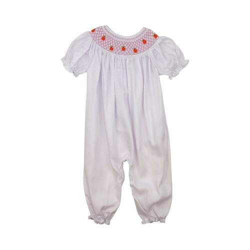 Pink Dot Pique Smocked Pumpkin Long Bubble | Cecil and Lou