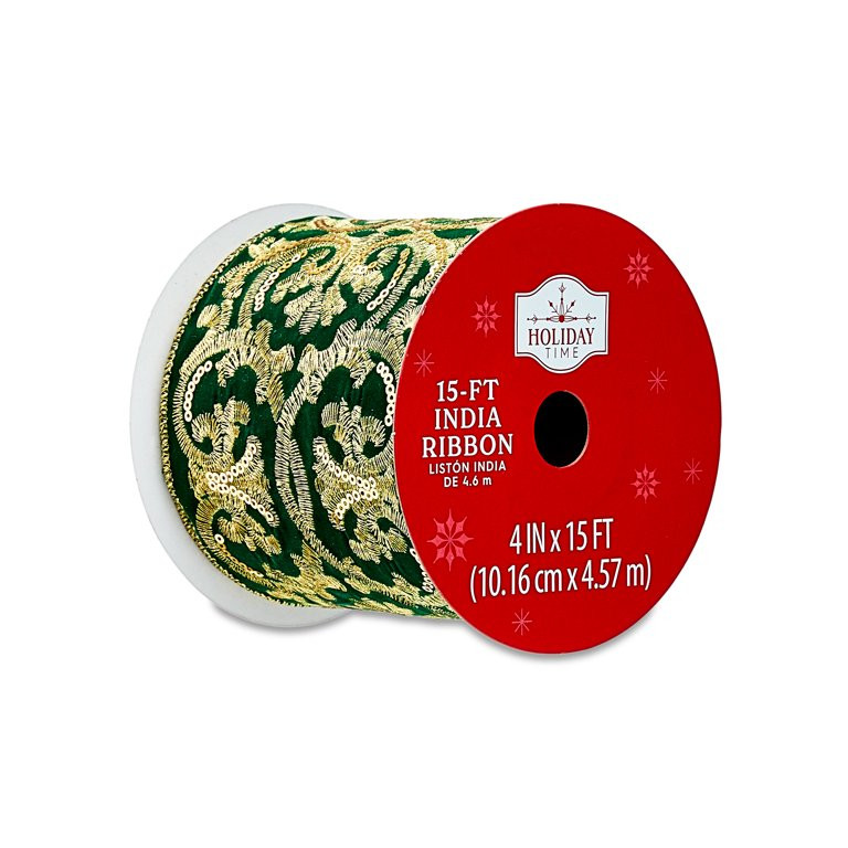Green Velvet Embroidery Christmas Ribbon, 4" x 15', by Holiday Time | Walmart (US)