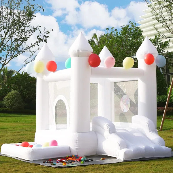 9' x 9' White Bounce House with Slide and Blower | Wayfair North America