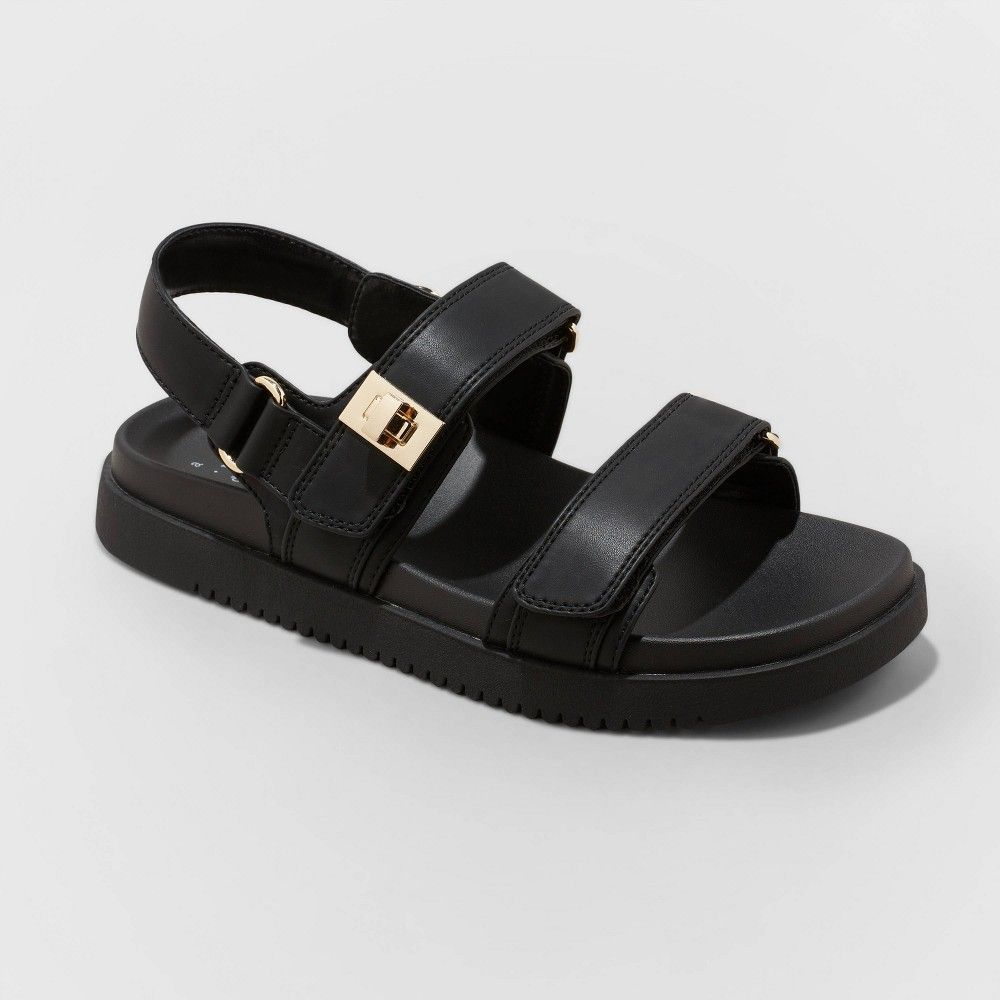 Women's Jonie Ankle Strap Footbed Sandals - A New Day™ Black 8.5 | Target