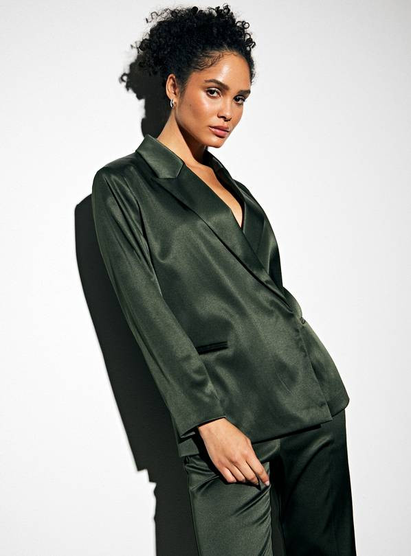 Dark Green Satin Single Breasted Blazer 14 | Tu Clothing