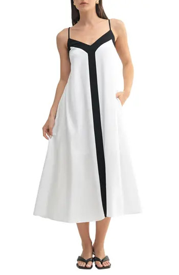 Mila Mae Contrast Detail Sleeveless Midi Dress in White Black at Nordstrom Rack, Size Small | Nordstrom Rack