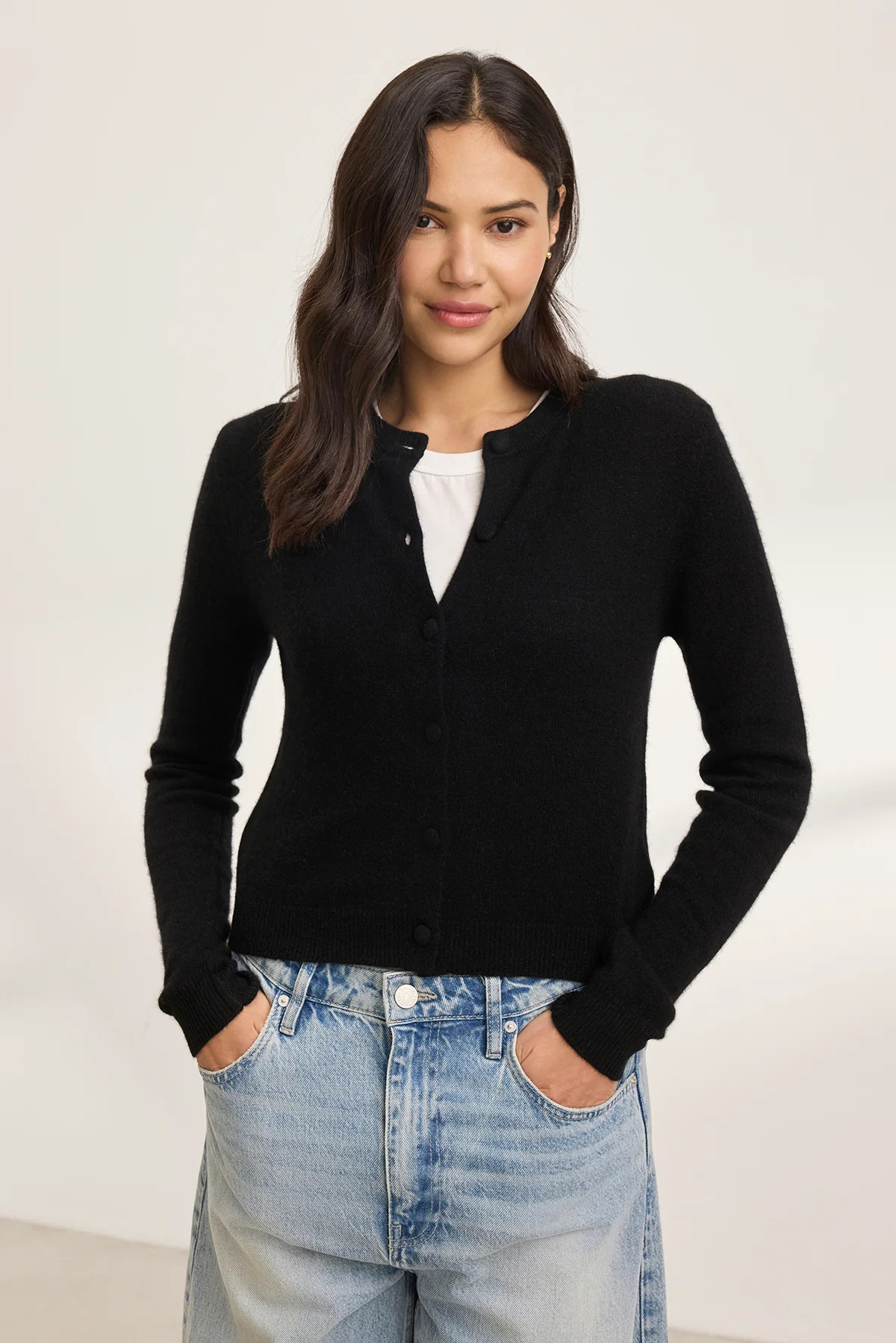 CHRICHET CASHMERE BUTTON FRONT CARDIGAN | Velvet by Graham & Spencer