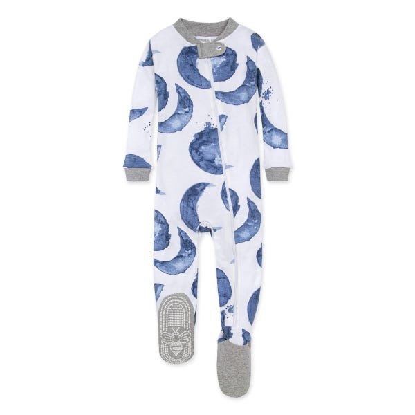 Watercolor Hello Moon! Organic Baby Zip Front Snug Fit Footed Pajamas | Burts Bees Baby