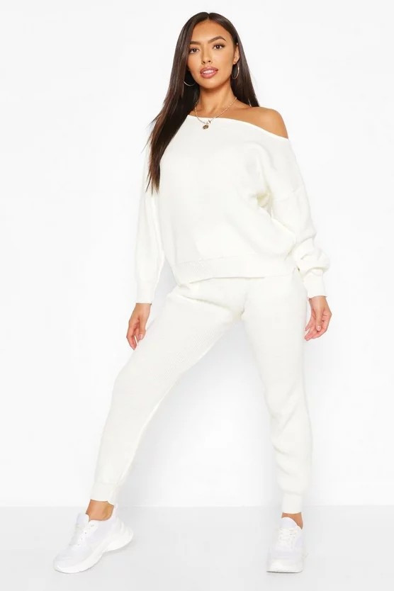 Slash Neck Knitted Tracksuit | Boohoo.com (US & CA)
