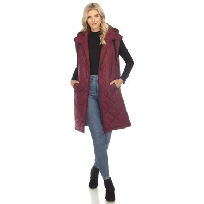 Women's Diamond Quilted Hooded Puffer Vest Burgundy Large-White Mark | Target