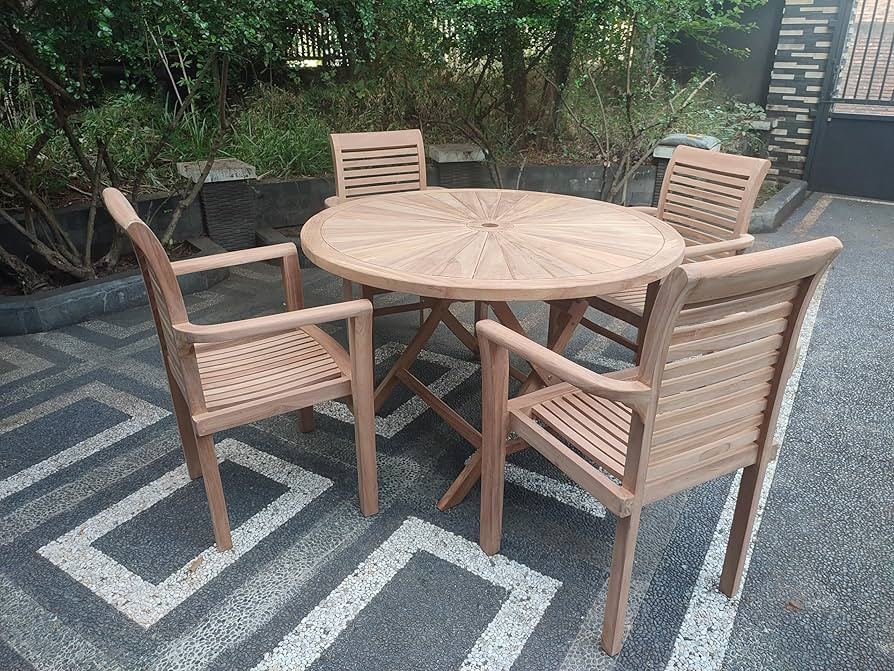 Outdoor Garden Furniture| Wooden Dining Table and Chairs| Quality Teak Wood 4 Seater Dining Sets|... | Amazon (UK)